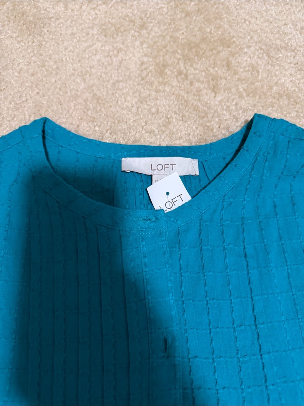 LOFT Teal Grid-Textured Shell Top
